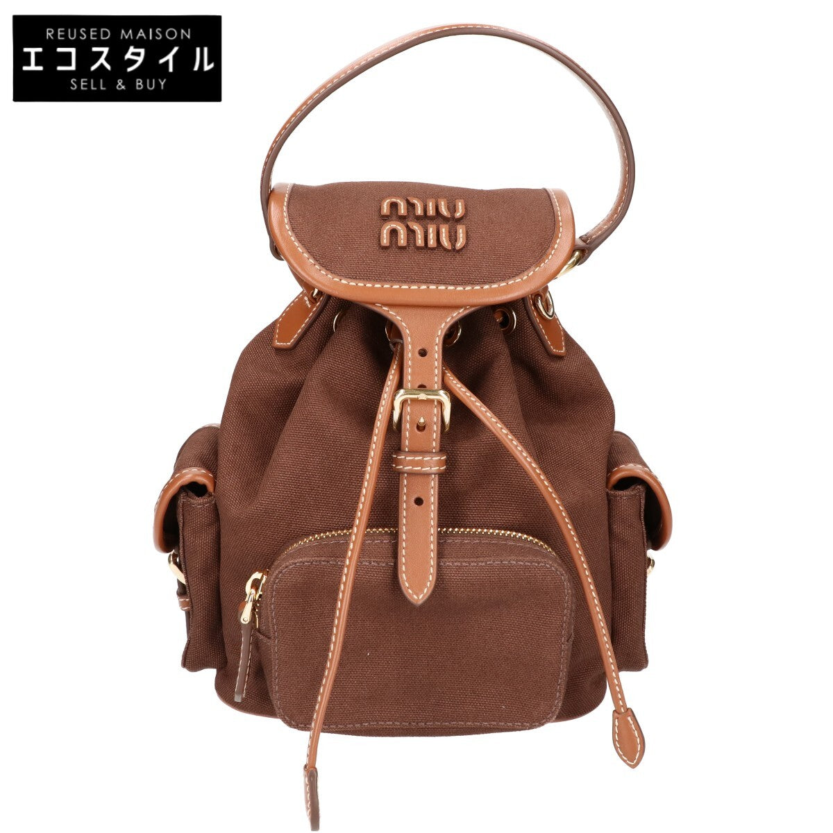 MIUMIU ミュウミュウ 新品同様 5BZ043 キャンバスxレザー バックパック リュック バックパック