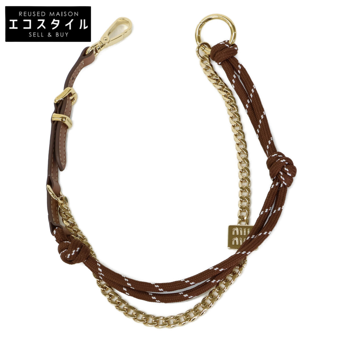 MIUMIU ミュウミュウ 【美品】5TL510_ACRT_F0Q7Z レザー/コード/メタル トリック キーリング