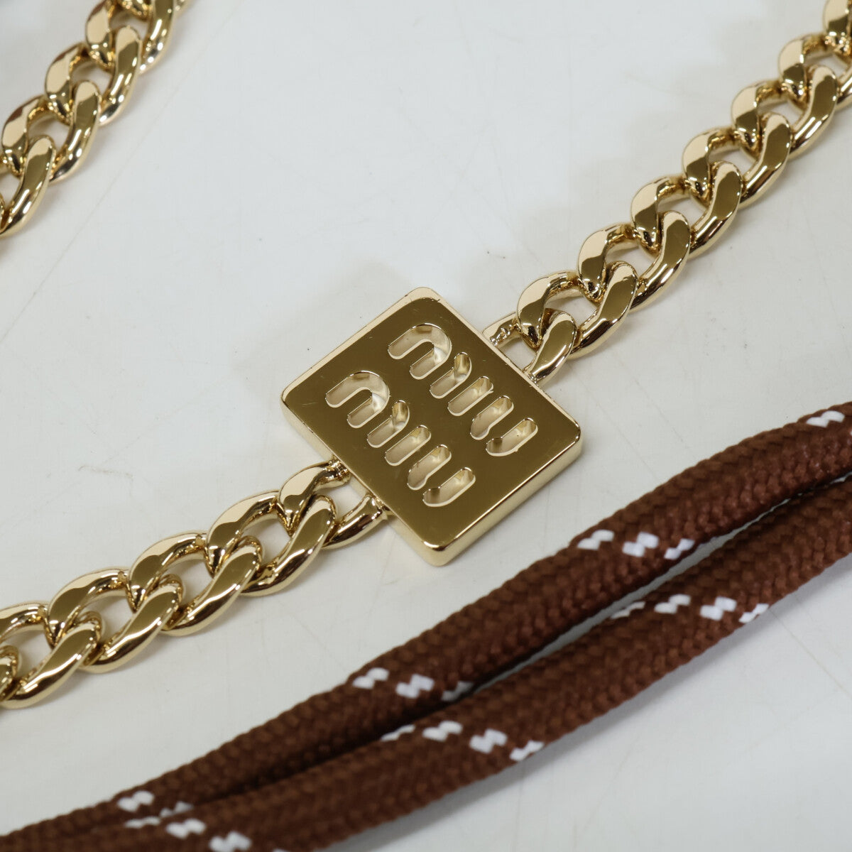 MIUMIU ミュウミュウ 【美品】5TL510_ACRT_F0Q7Z レザー/コード/メタル トリック キーリング