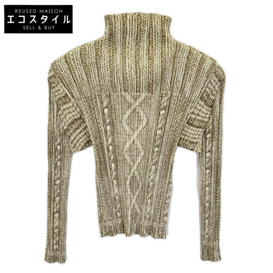 PLEATS PLEASE プリーツプリーズ 16AW PP64-JF435 ベージュ×ホワイト 総柄ハイネック長袖カットソー トップス