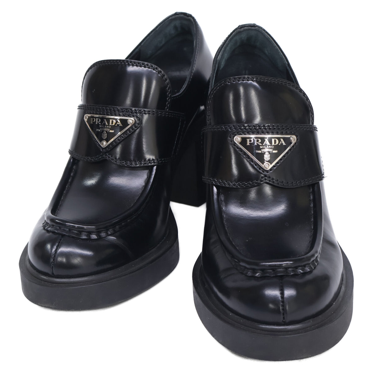PRADA プラダ 1D563O ブラッシュドレザー ヒール ローファー シューズ