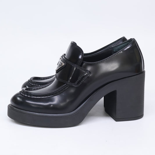 PRADA プラダ 1D563O ブラッシュドレザー ヒール ローファー シューズ