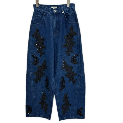 Ameri アメリ ブルー SPANGLE BIJOU EGG DENIM PANTS デニムパンツ ボトムス