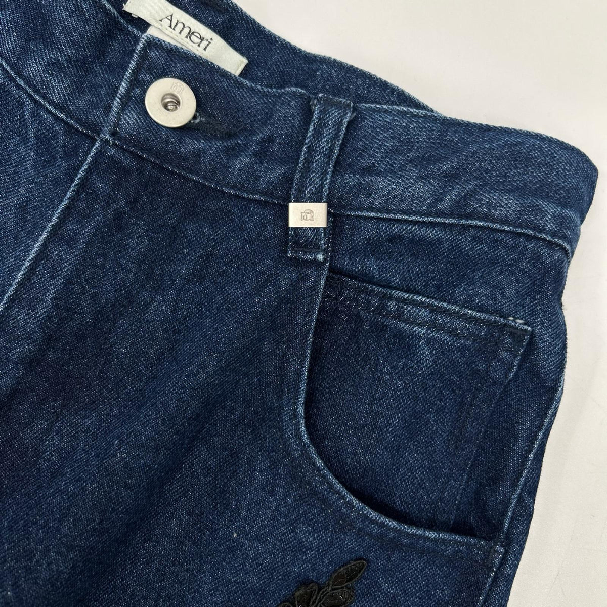 Ameri アメリ ブルー SPANGLE BIJOU EGG DENIM PANTS デニムパンツ ボトムス