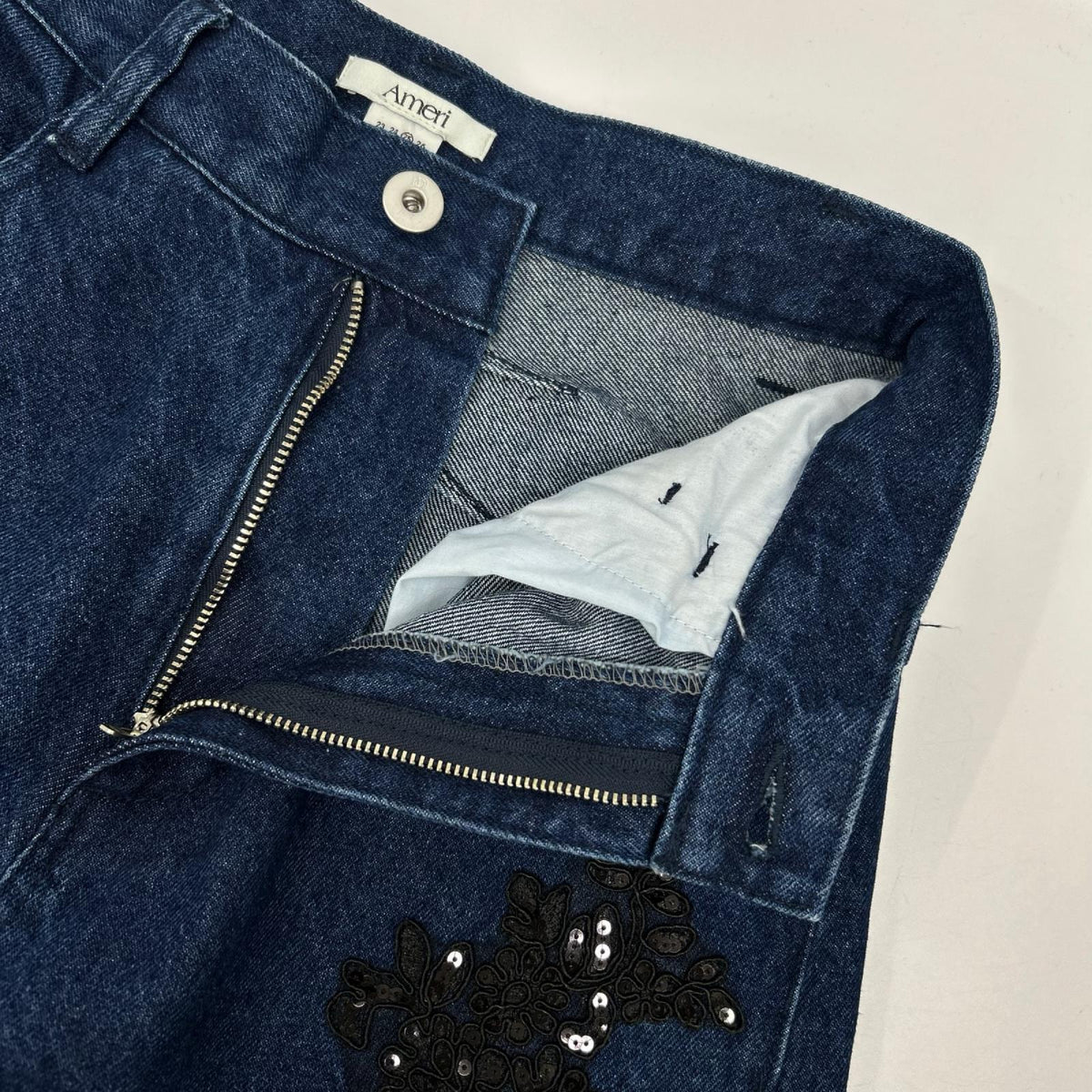 Ameri アメリ ブルー SPANGLE BIJOU EGG DENIM PANTS デニムパンツ ボトムス