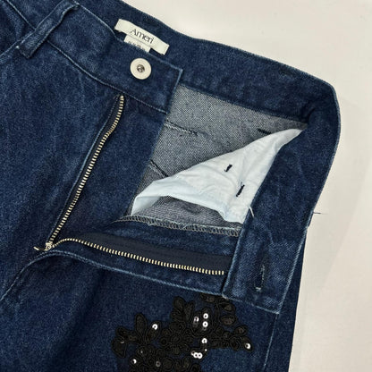 Ameri アメリ ブルー SPANGLE BIJOU EGG DENIM PANTS デニムパンツ ボトムス