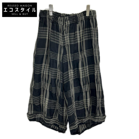 YOHJI YAMAMOTO +NOIR ヨウジヤマモトプリュスノアール 20SS NN-P18-233 キュプラ混 チェックプリーツ シャーリング ワイド パンツ ボトムス