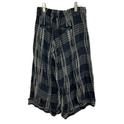 YOHJI YAMAMOTO +NOIR ヨウジヤマモトプリュスノアール 20SS NN-P18-233 キュプラ混 チェックプリーツ シャーリング ワイド パンツ ボトムス