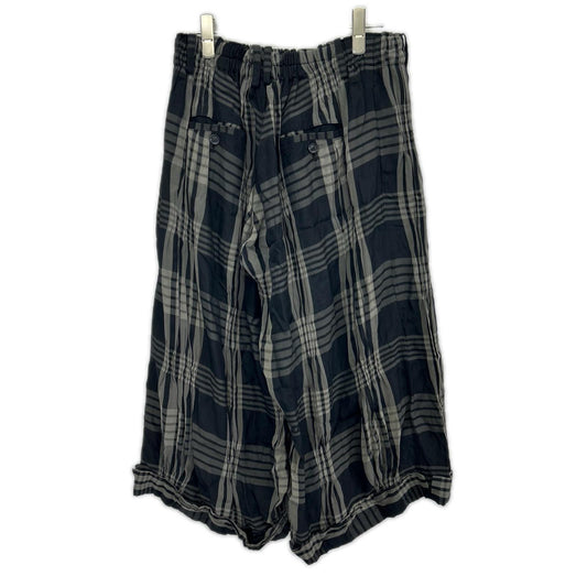 YOHJI YAMAMOTO +NOIR ヨウジヤマモトプリュスノアール 20SS NN-P18-233 キュプラ混 チェックプリーツ シャーリング ワイド パンツ ボトムス