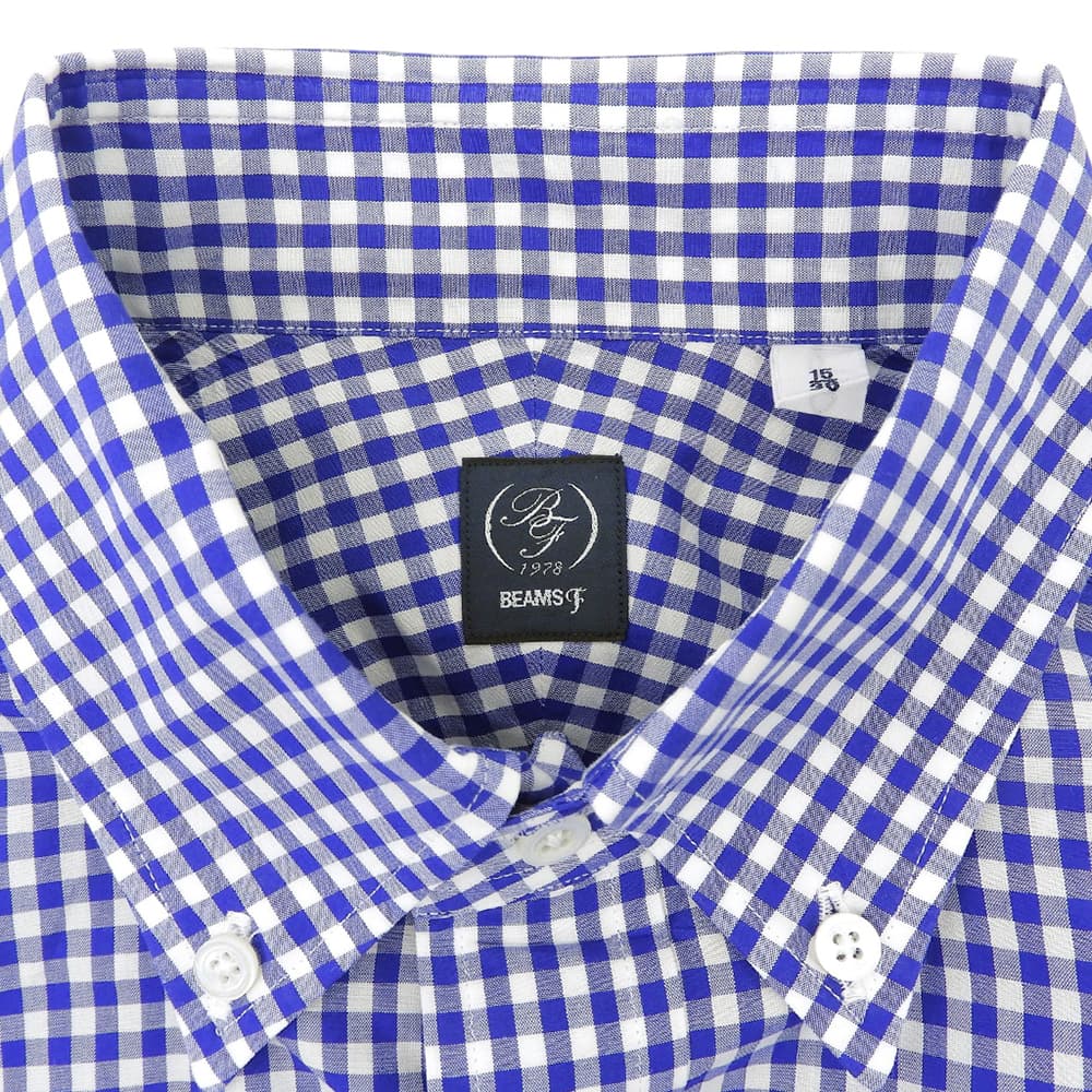 BEAMS F ビームスエフ 美品 ギンガムチェック ボタンダウンシャツ トップス メンズ ブルー ホワイト ブルー 38 21-11-1860-563 トップス