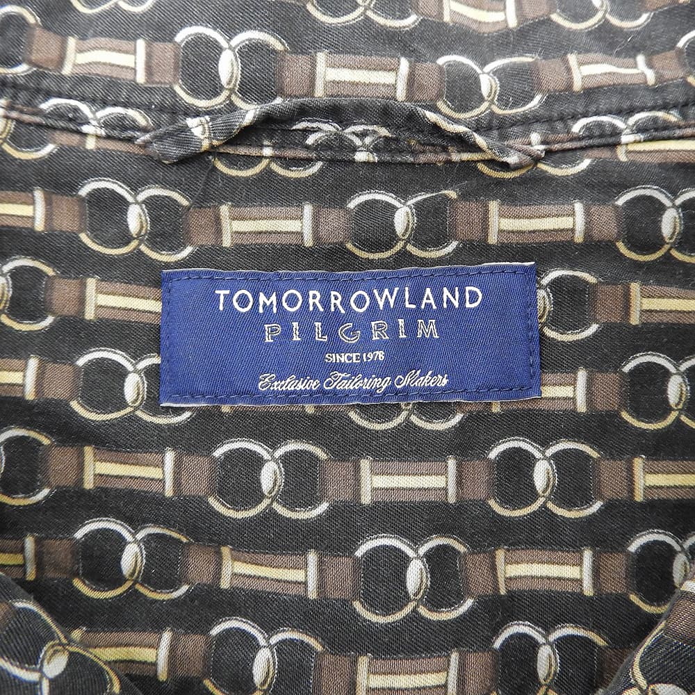 TOMORROWLAND PILGRIM トゥモローランドピルグリム ビットプリント オープンカラーシャツ メンズ ブラック ブラウン M 61-01-04-01002 トップス