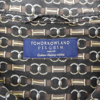 TOMORROWLAND PILGRIM トゥモローランドピルグリム ビットプリント オープンカラーシャツ メンズ ブラック ブラウン M 61-01-04-01002 トップス