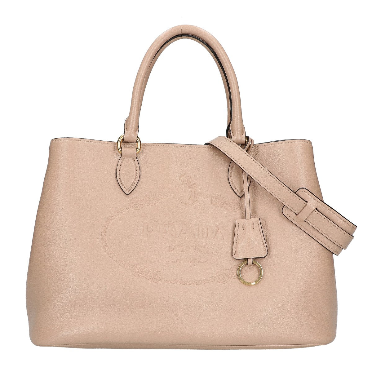 PRADA プラダ 美品 1BA579 グレースカーフレザー エンボスロゴ 2WAY ハンドバッグ