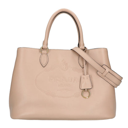 PRADA プラダ 美品 1BA579 グレースカーフレザー エンボスロゴ 2WAY ハンドバッグ