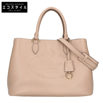 PRADA プラダ 美品 1BA579 グレースカーフレザー エンボスロゴ 2WAY ハンドバッグ