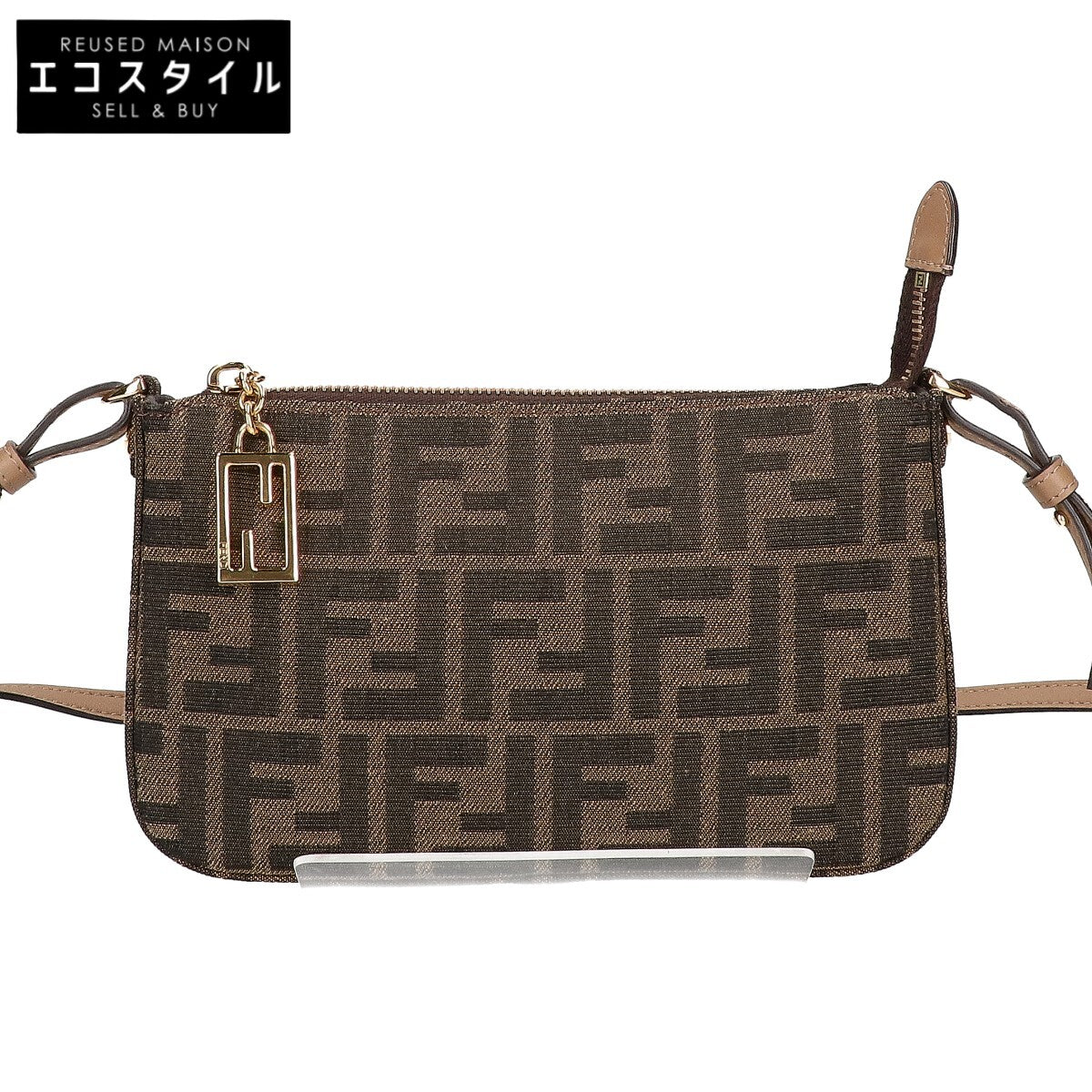 FENDI フェンディ 8BS073 BAGUETTE POUCH ズッカ柄 FFジャカードファブリック バゲットポーチ スリム クラッチ チェーンバッグ ショルダーバッグ