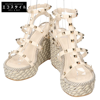 VALENTINO ヴァレンティノ 美品 ガラヴァーニ ロックスタッズ カーフスキン ウェッジソール サンダル シューズ