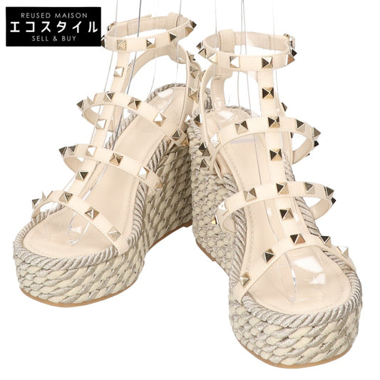 VALENTINO ヴァレンティノ 美品 ガラヴァーニ ロックスタッズ カーフスキン ウェッジソール サンダル シューズ