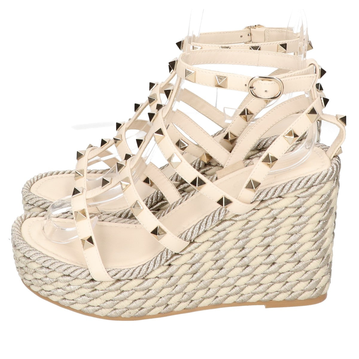 VALENTINO ヴァレンティノ 美品 ガラヴァーニ ロックスタッズ カーフスキン ウェッジソール サンダル シューズ