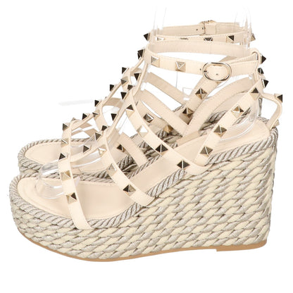 VALENTINO ヴァレンティノ 美品 ガラヴァーニ ロックスタッズ カーフスキン ウェッジソール サンダル シューズ