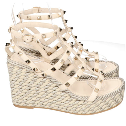 VALENTINO ヴァレンティノ 美品 ガラヴァーニ ロックスタッズ カーフスキン ウェッジソール サンダル シューズ