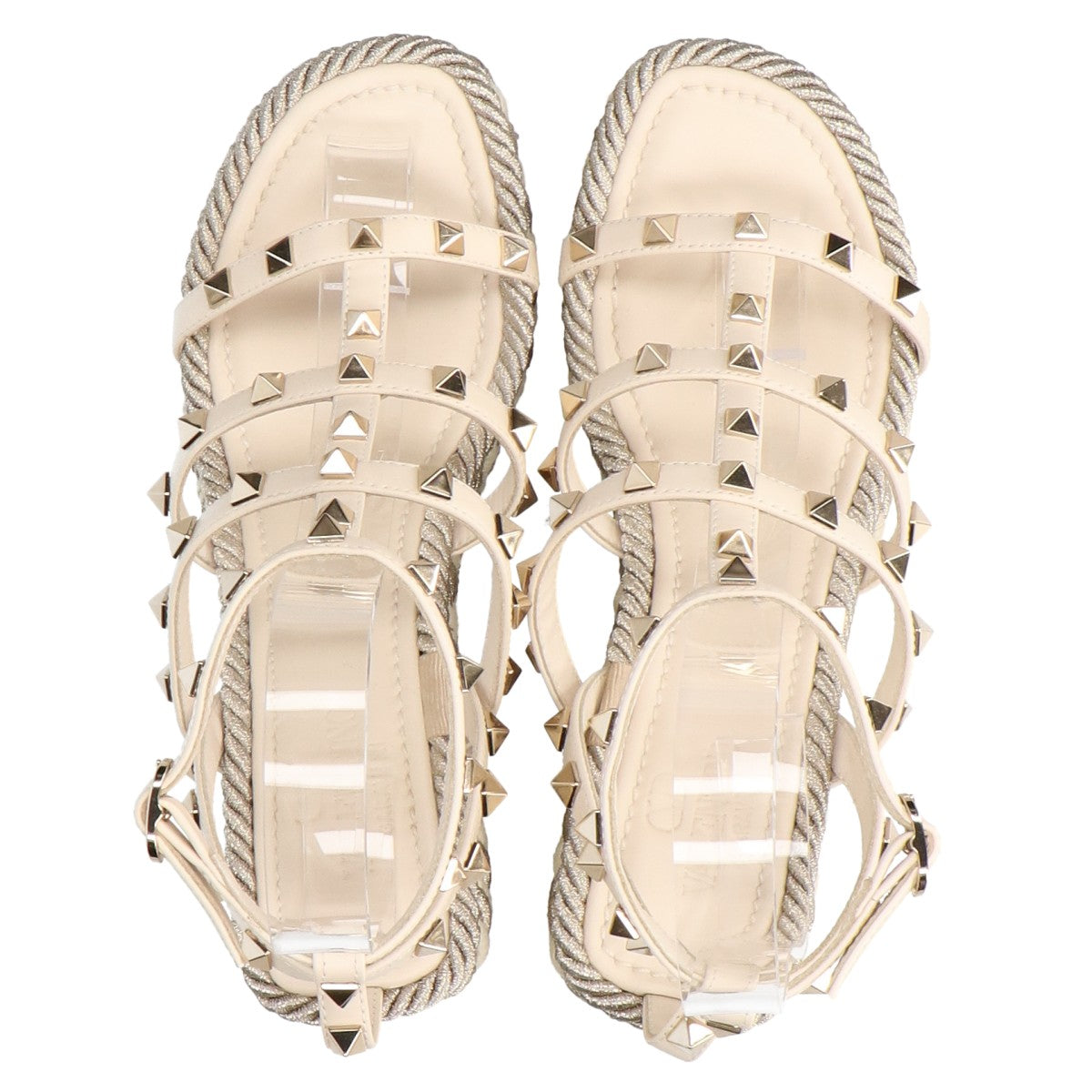VALENTINO ヴァレンティノ 美品 ガラヴァーニ ロックスタッズ カーフスキン ウェッジソール サンダル シューズ