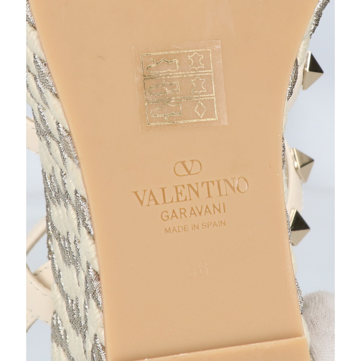 VALENTINO ヴァレンティノ 美品 ガラヴァーニ ロックスタッズ カーフスキン ウェッジソール サンダル シューズ
