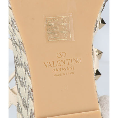 VALENTINO ヴァレンティノ 美品 ガラヴァーニ ロックスタッズ カーフスキン ウェッジソール サンダル シューズ