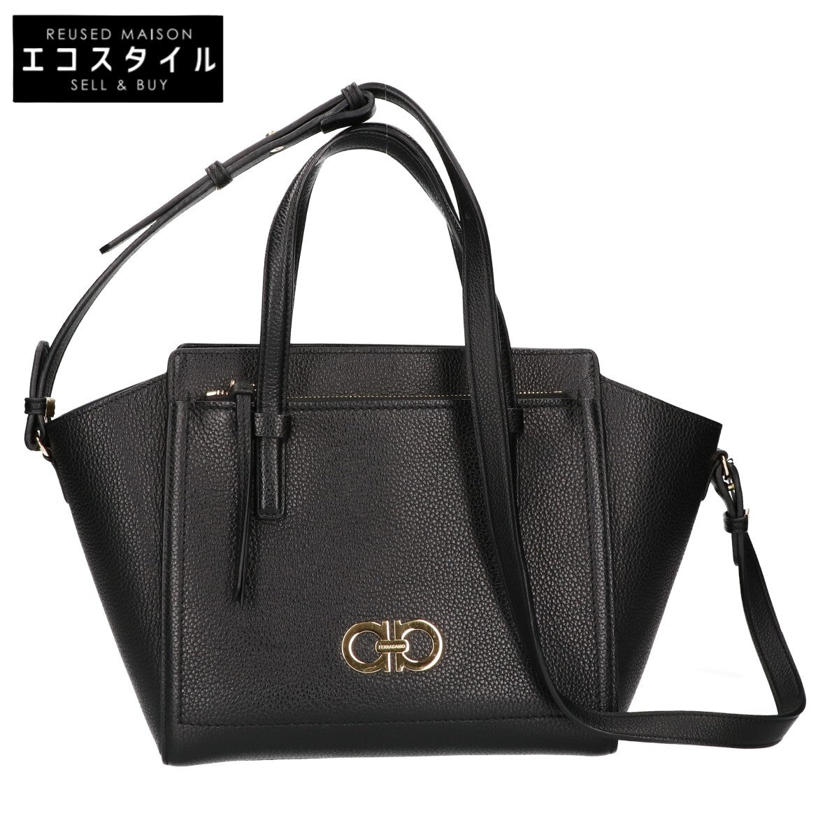 SalvatoreFerragamo サルバトーレフェラガモ 214446 ダブル・ガンチーニ グレインレザー 2Way トートバッグ