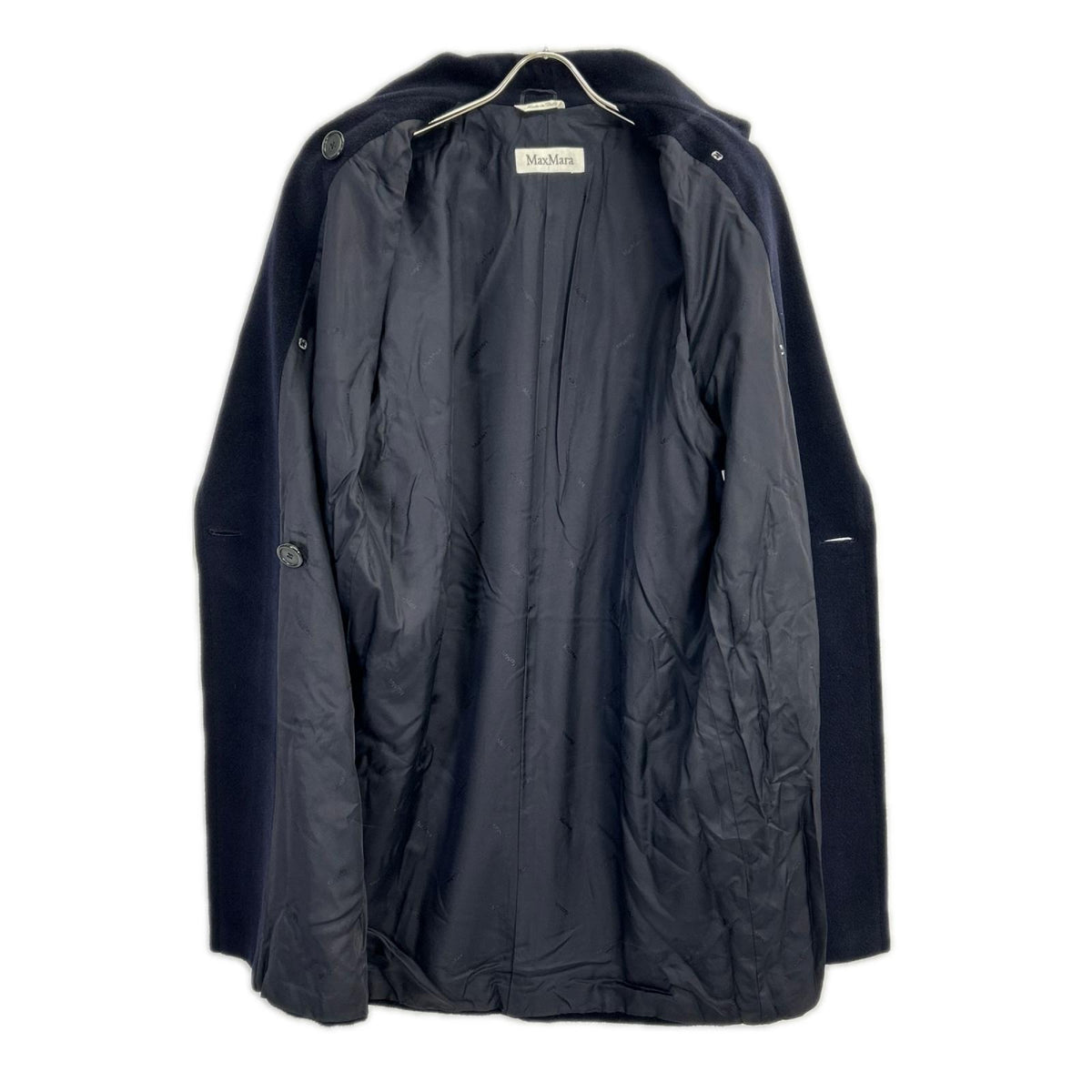 Max Mara マックスマーラ ネイビー 白タグ ウール×カシミア ロングコート コート