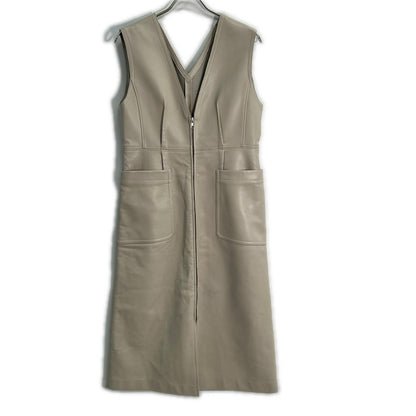 LE CIEL BLEU ルシェルブルー 23年 ﾍﾞｰｼﾞｭ Leather Utility Gilet ワンピース 36