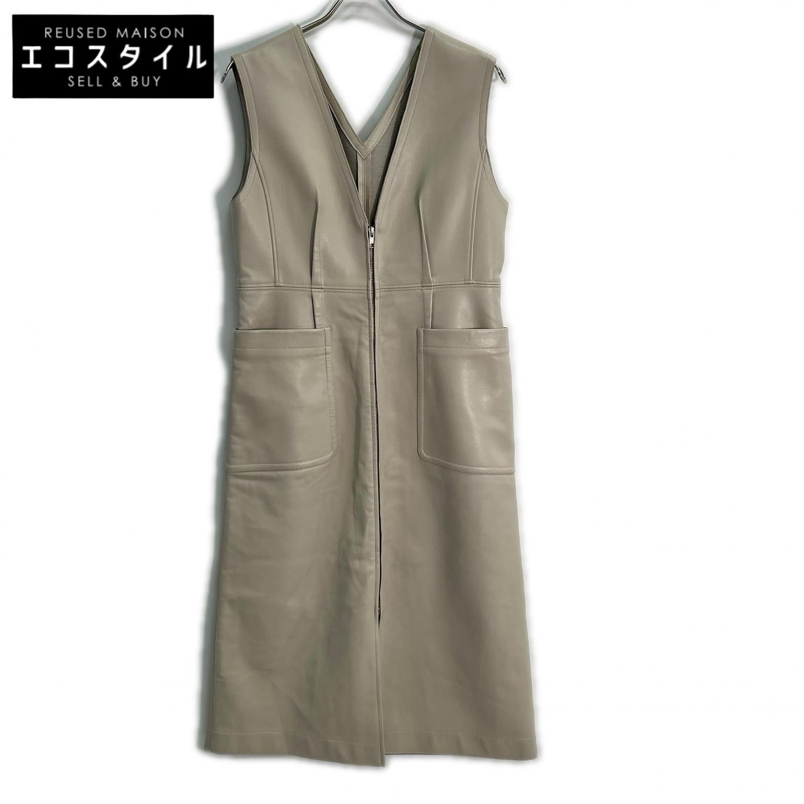 LE CIEL BLEU ルシェルブルー 23年 ﾍﾞｰｼﾞｭ Leather Utility Gilet ワンピース 36