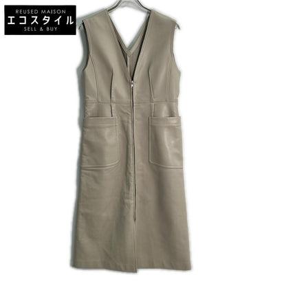 LE CIEL BLEU ルシェルブルー 23年 ﾍﾞｰｼﾞｭ Leather Utility Gilet ワンピース 36