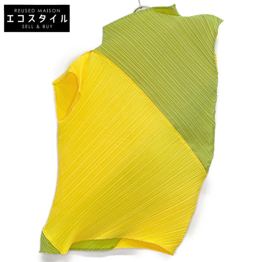 ISSEY MIYAKE 三宅一生 IM51-FJ964 黄绿色 褶皱 无袖上衣