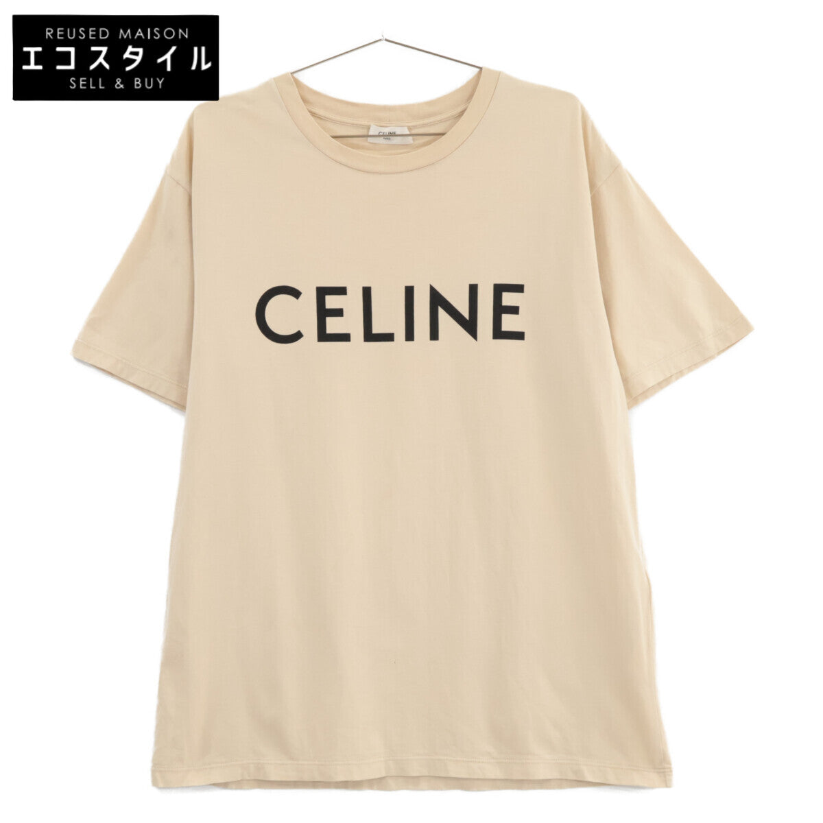 CELINE Beige 2X681671Q Cotton Logo Short-Sleeve T-shirt Top