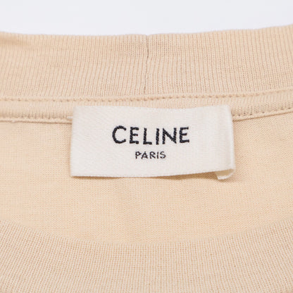 CELINE Beige 2X681671Q Cotton Logo Short-Sleeve T-shirt Top