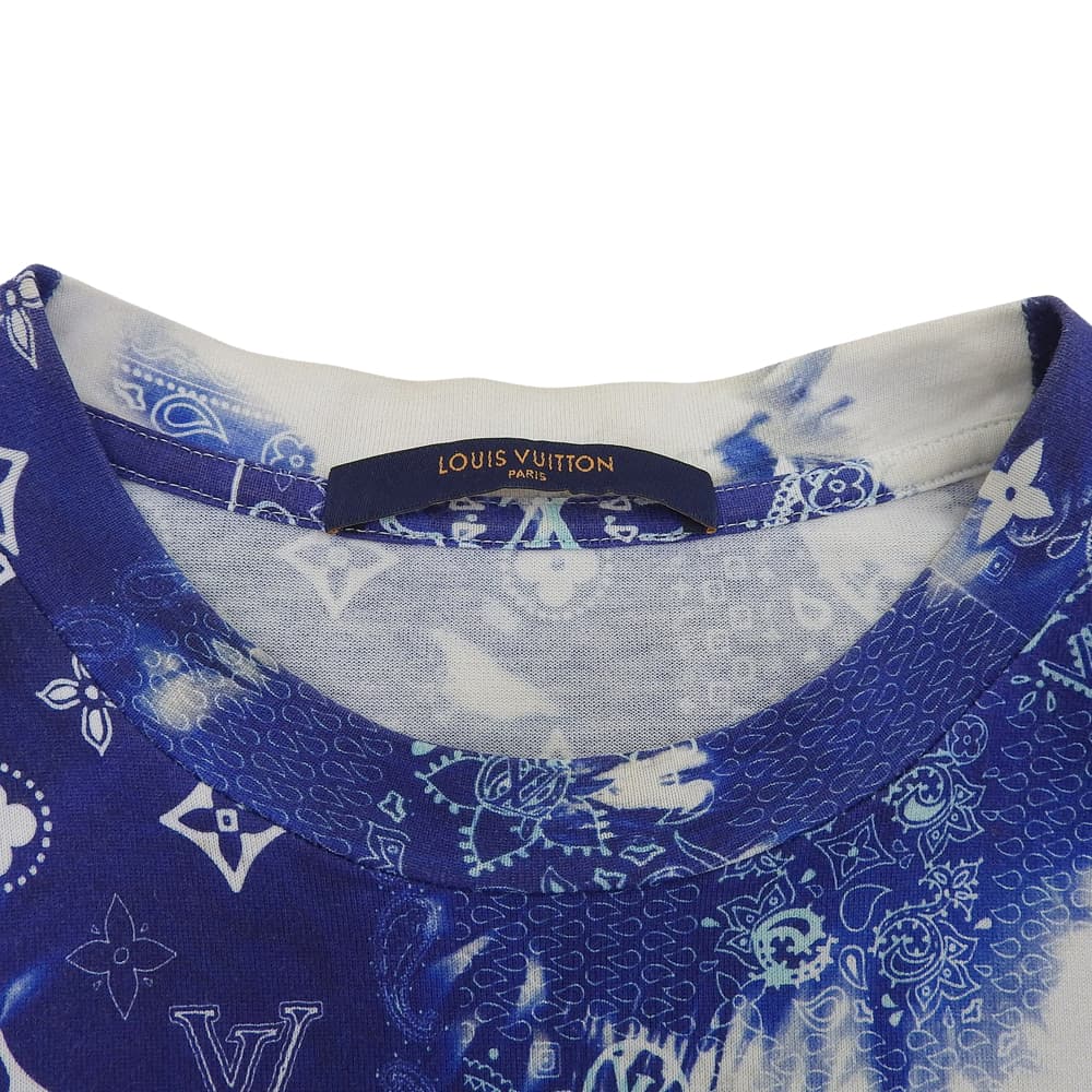 LOUIS VUITTON ルイヴィトン コットン バンダナ柄 Tシャツ トップス メンズ ブルー×ホワイト XS 22SS トップス