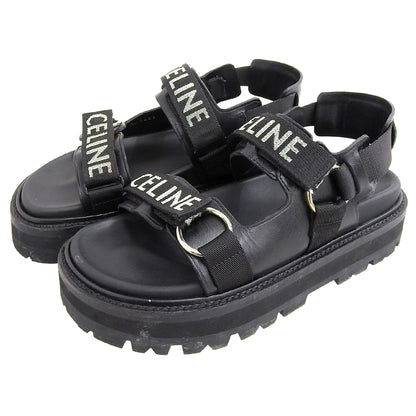 CELINE Leather x Fabric Sandals BULKY Shoes Women's Black 38 1/2 RM1201 Shoes