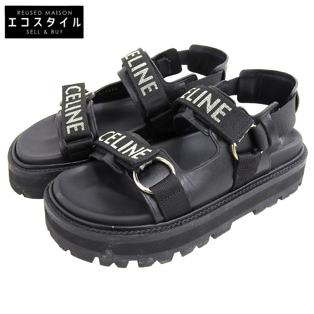 CELINE Leather x Fabric Sandals BULKY Shoes Women's Black 38 1/2 RM1201 Shoes