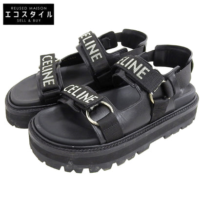 CELINE Leather x Fabric Sandals BULKY Shoes Women's Black 38 1/2 RM1201 Shoes