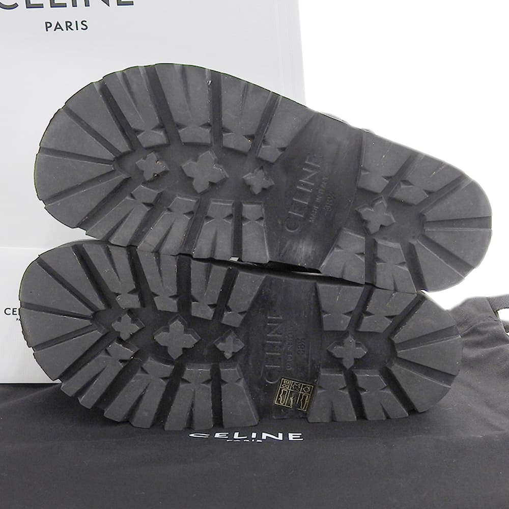 CELINE Leather x Fabric Sandals BULKY Shoes Women's Black 38 1/2 RM1201 Shoes