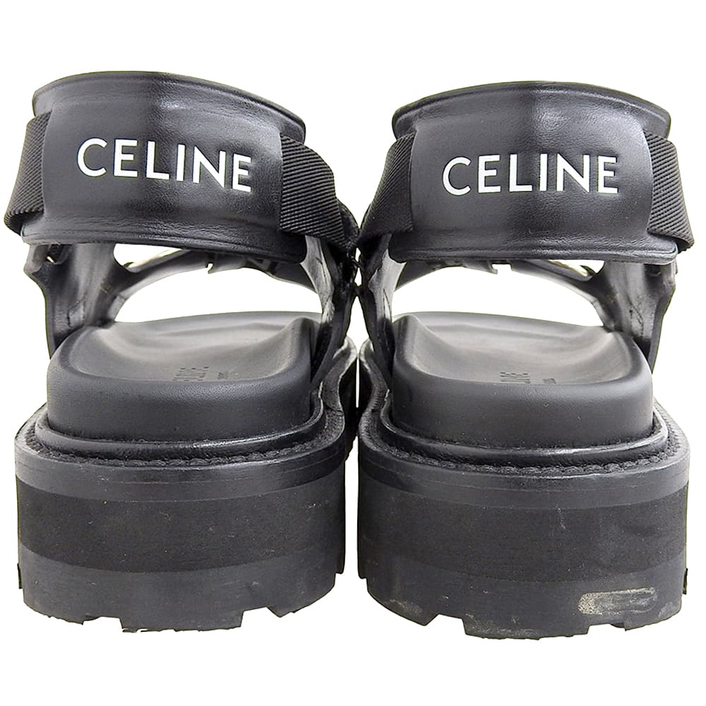 CELINE Leather x Fabric Sandals BULKY Shoes Women's Black 38 1/2 RM1201 Shoes
