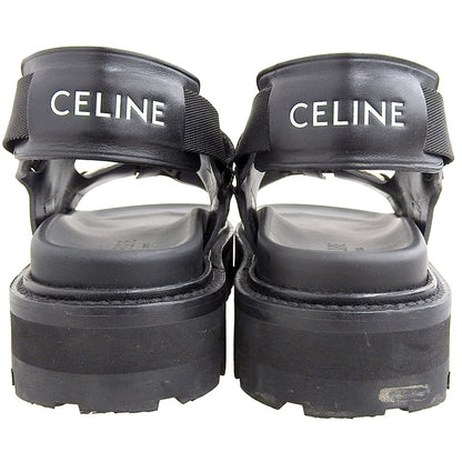 CELINE Leather x Fabric Sandals BULKY Shoes Women's Black 38 1/2 RM1201 Shoes
