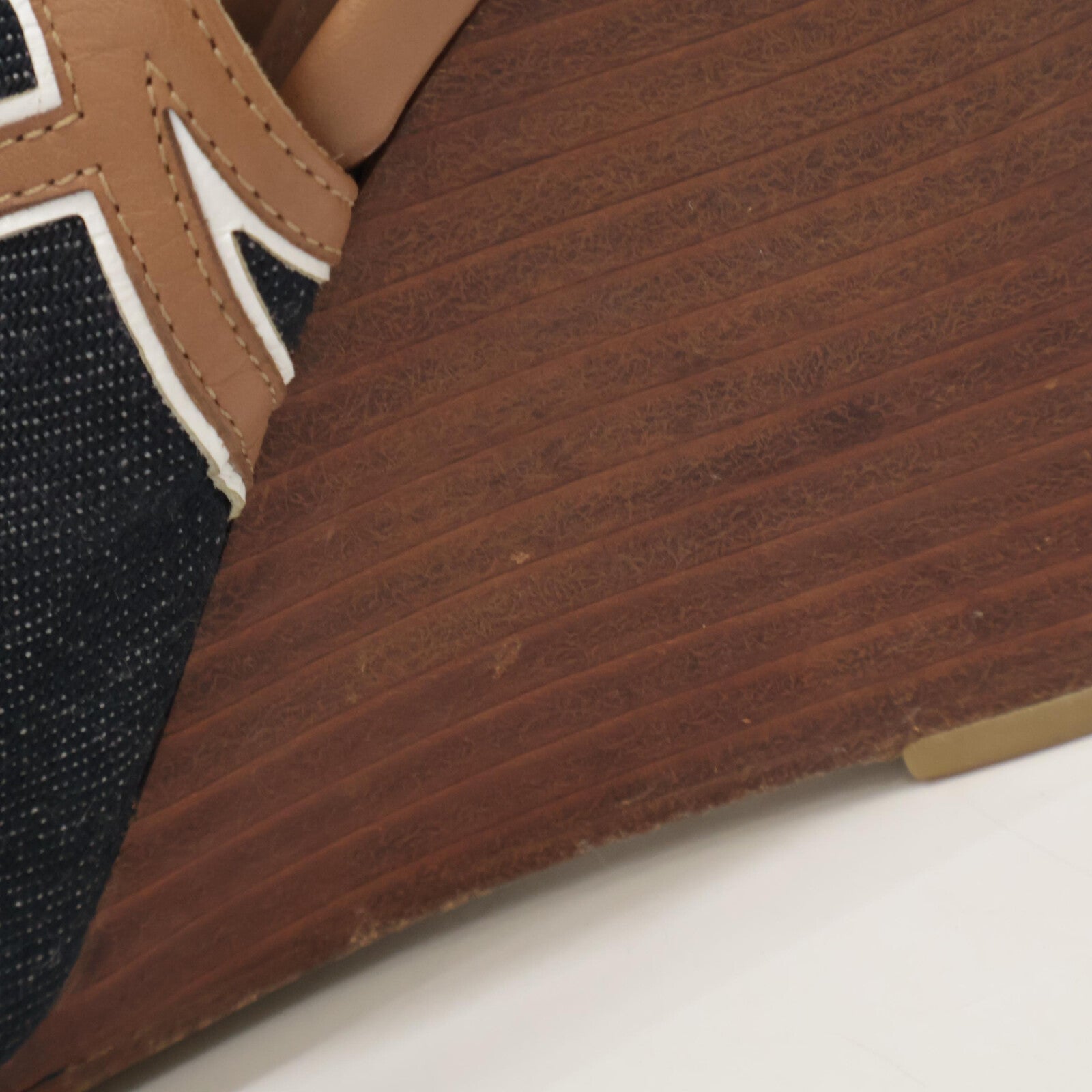 HERMES Denim x Leather Heel Sandals/Shoes