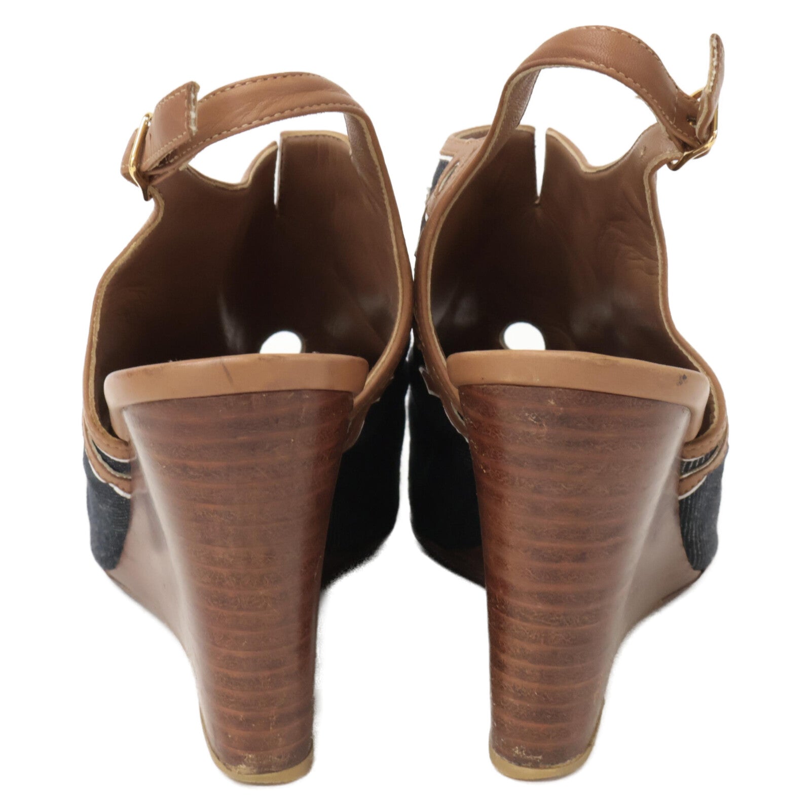 HERMES Denim x Leather Heel Sandals/Shoes
