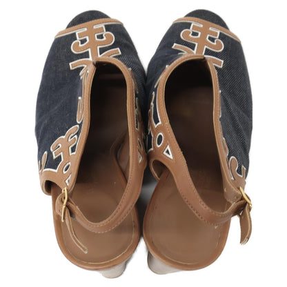 HERMES Denim x Leather Heel Sandals/Shoes