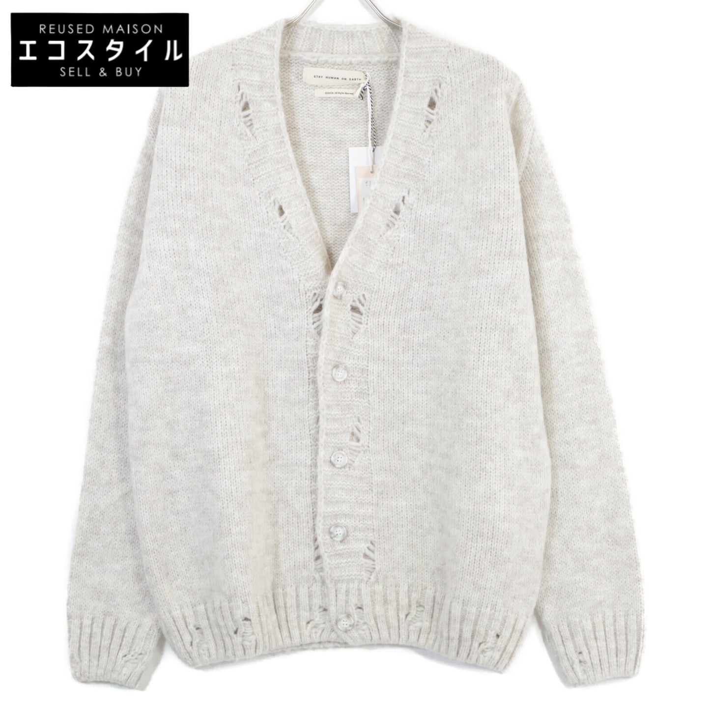 StayHumanOnEarth StayHumanOnEarth ホワイト DESTROYED CARDIGAN カーディガン トップス