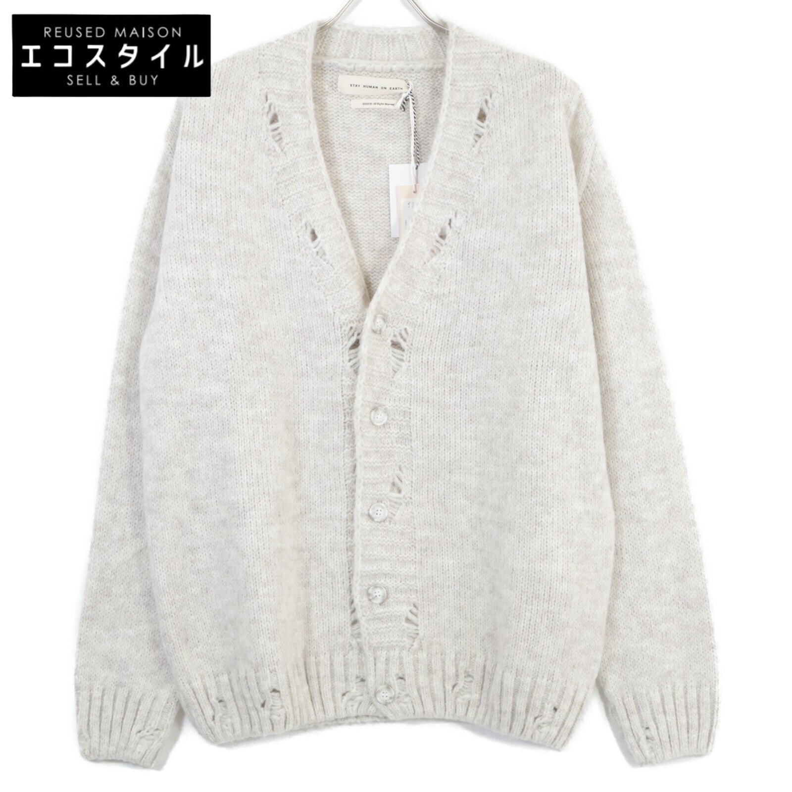 StayHumanOnEarth StayHumanOnEarth ホワイト DESTROYED CARDIGAN カーディガン トップス