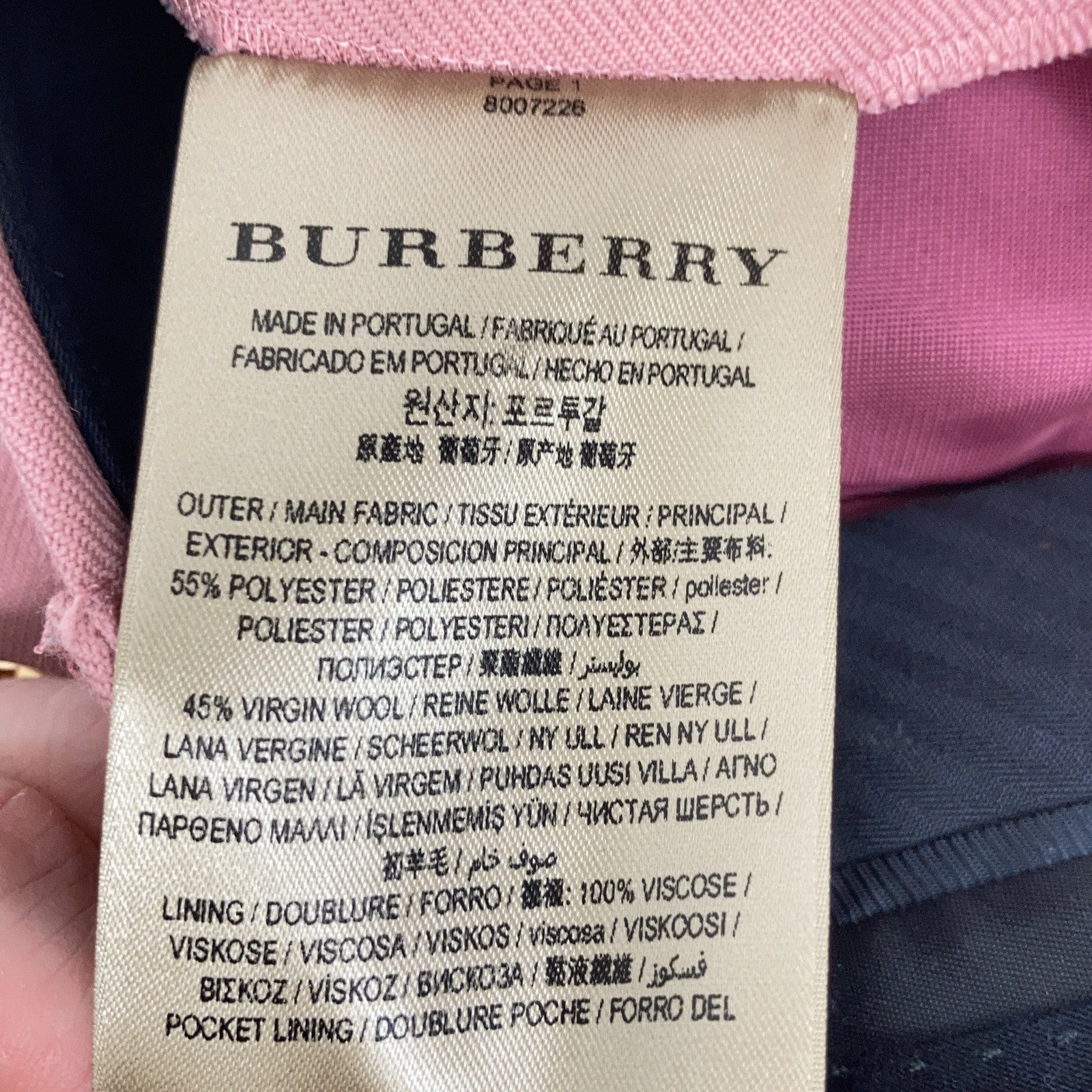 BURBERRY 8007226 Pink Wool Blend Slacks Bottoms