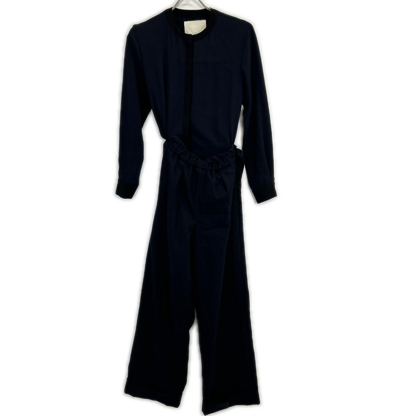 AK+1 AK One 27-17-0026-899 by EFFE BEAMS Navy Satin x Wool All-in-One Overalls All-in-One 36